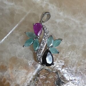 🆕️ Elegant Dainty Lab Ruby Sapphire Emerald Sterling Silver Pendant